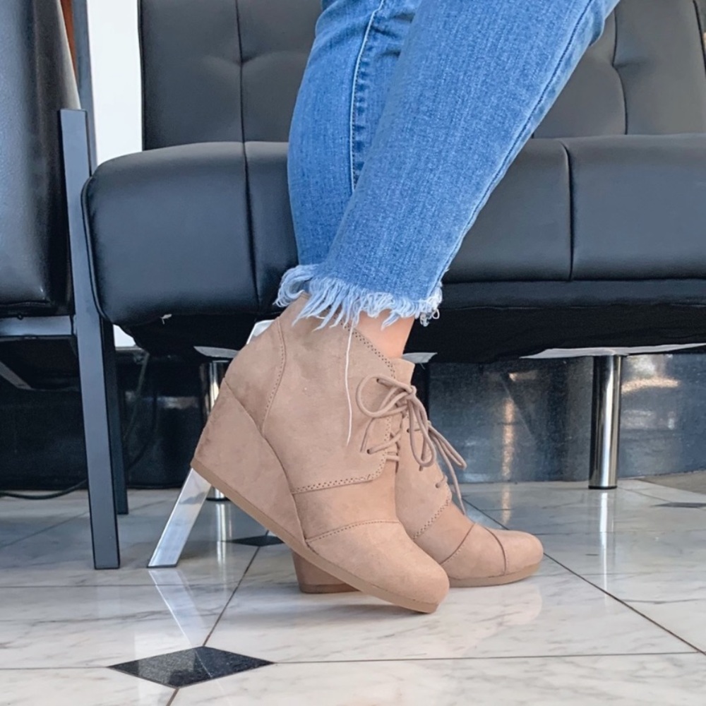 Taupe wedge booties